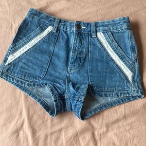 FREE PEOPLE Sweet Surrender Lace Trim Denim Shorts Blue Women Size 25